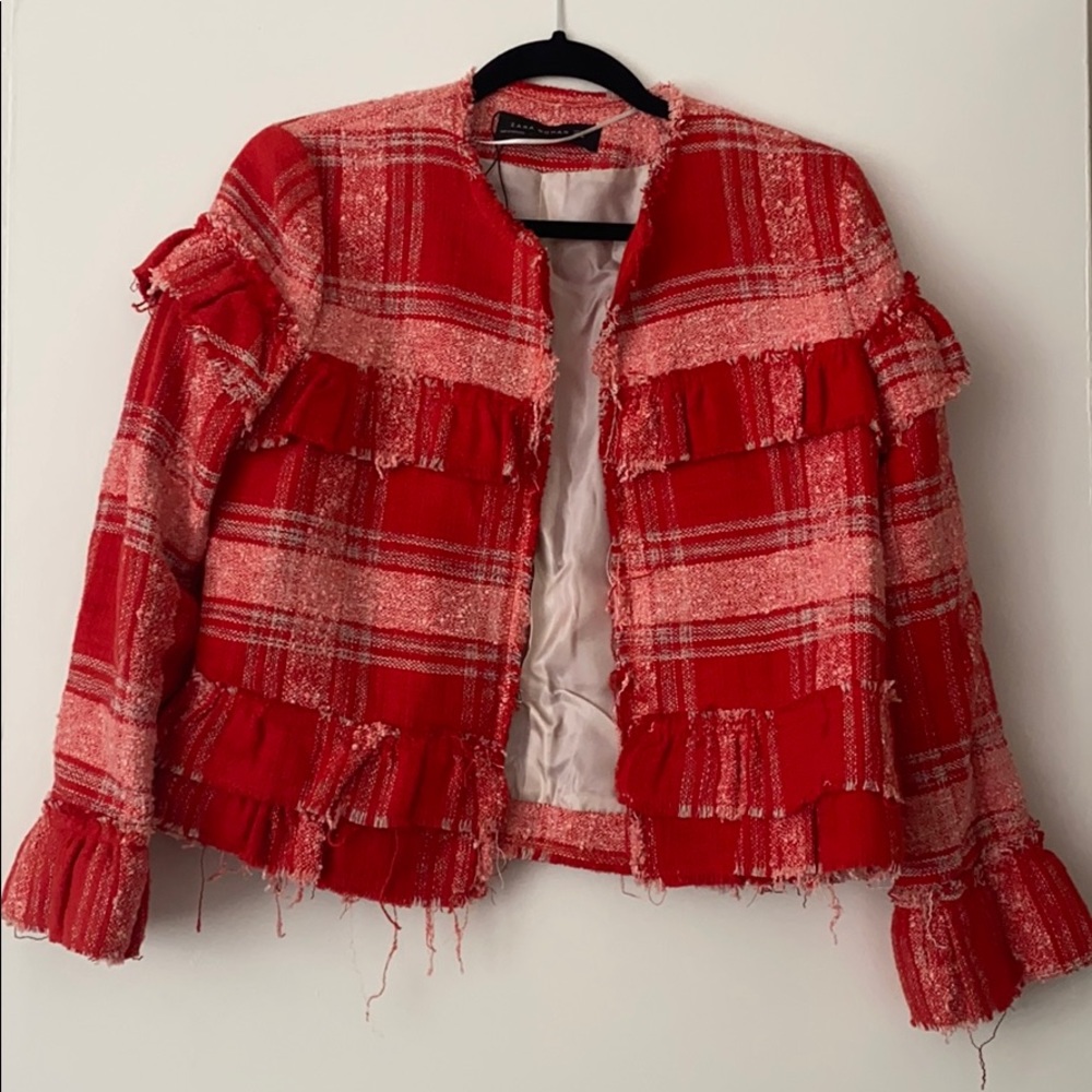 ZARA red frayed jacket